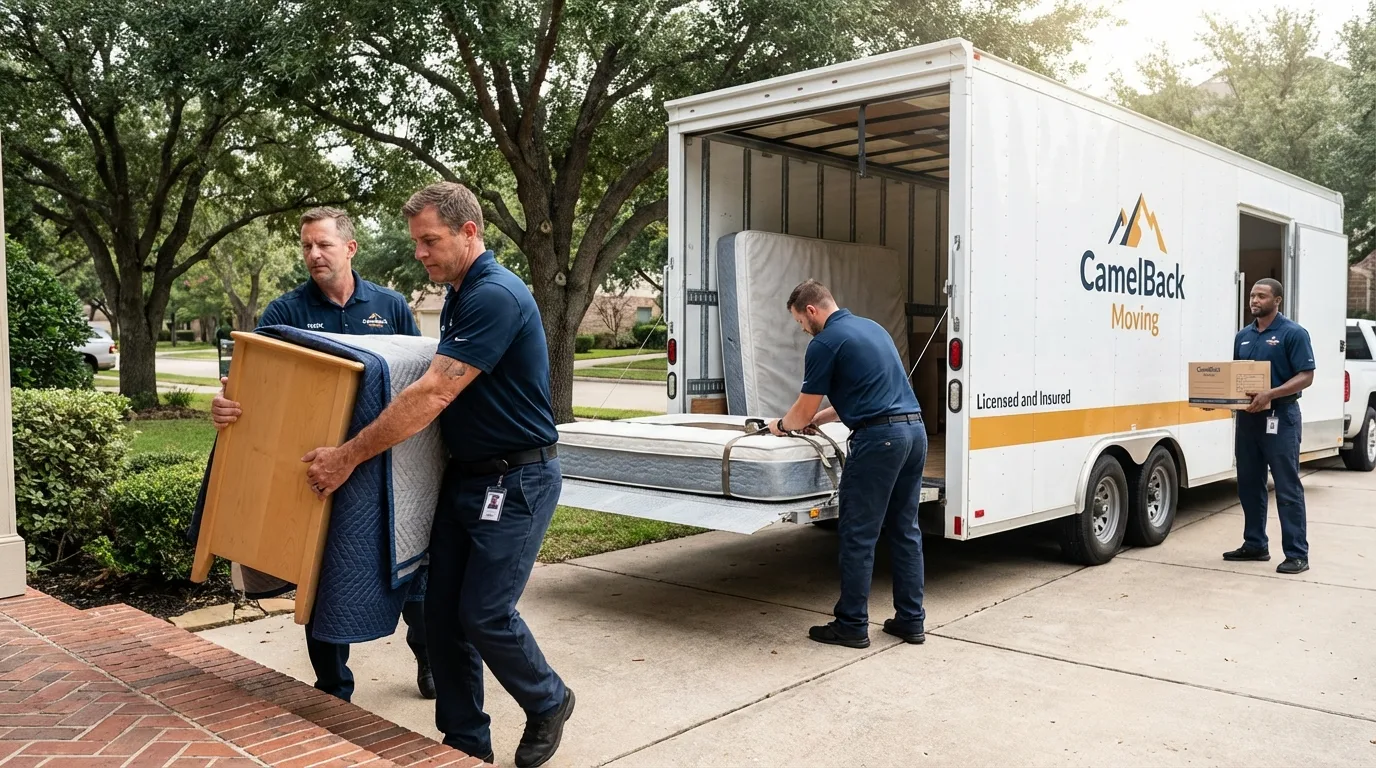 Crew loading residential truck for cross-state move from Superior, WI