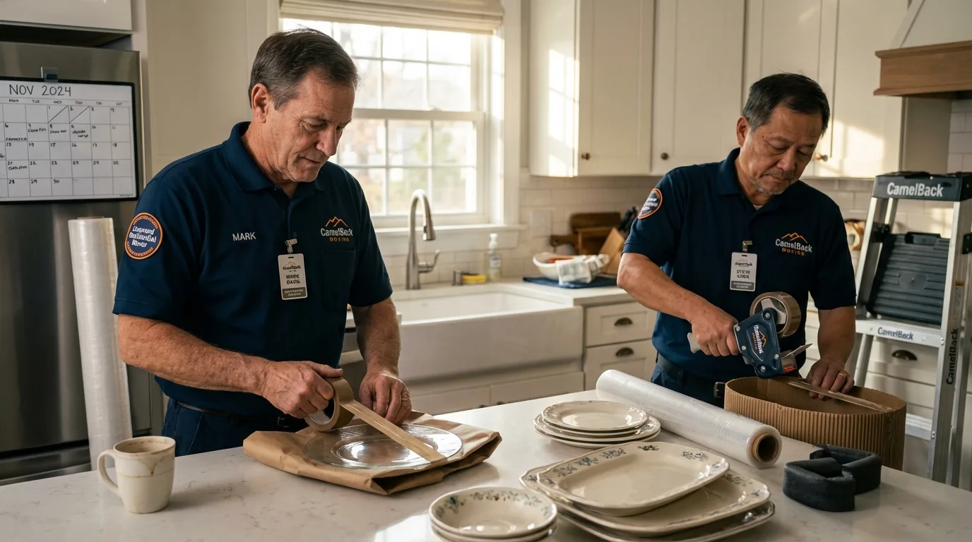 Professional crew packing kitchen dishware in Superior, WI